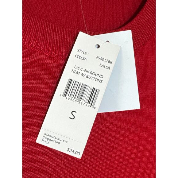 NWT Tint & Shadow Small Red Long Sleeve Scoop Neck Sweater Scoop Hem Button Acc - Picture 3 of 7
